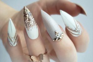 Белые острые ногти дизайн
