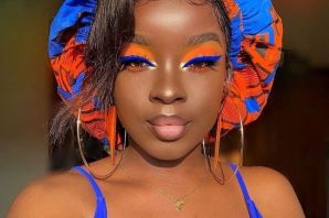 Оранжево синий макияж