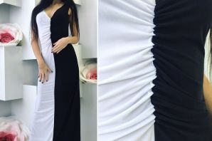 Черно белое платье в пол