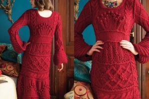 Вязаное красное платье