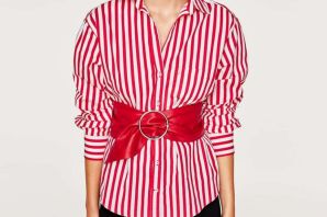 Блузка белая с красными полосками