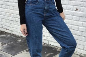 Серые широкие джинсы