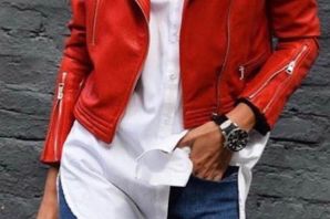 Красная джинсовая куртка