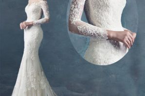 Свадебное платье русалка с рукавами