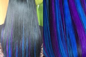 Наращивание цветных прядей волос