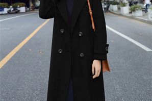 Черное драповое пальто женское