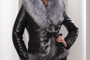 Кожаная куртка с мехом норки женская