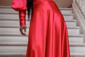 Красное платье атласное в пол