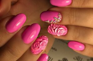 Ярко розовые ногти дизайн