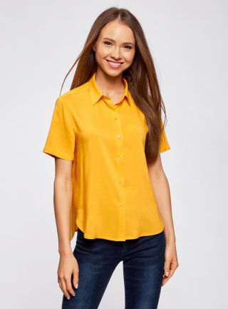 Желтая рубашка женская с коротким рукавом