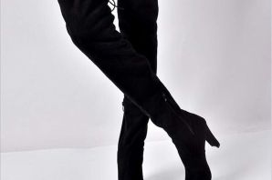 Черные ботфорты без каблука