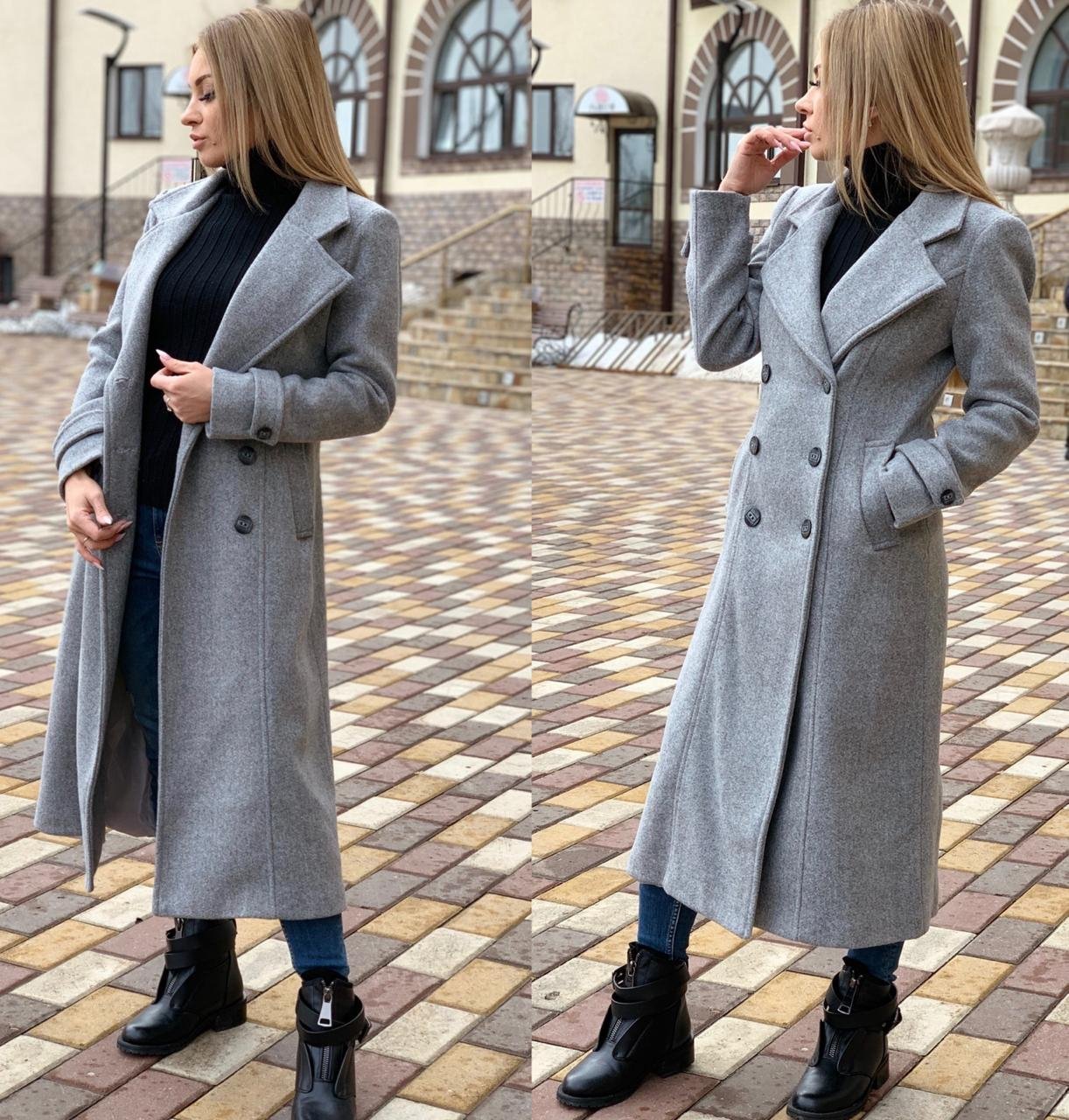 Пальто женское серое длинное