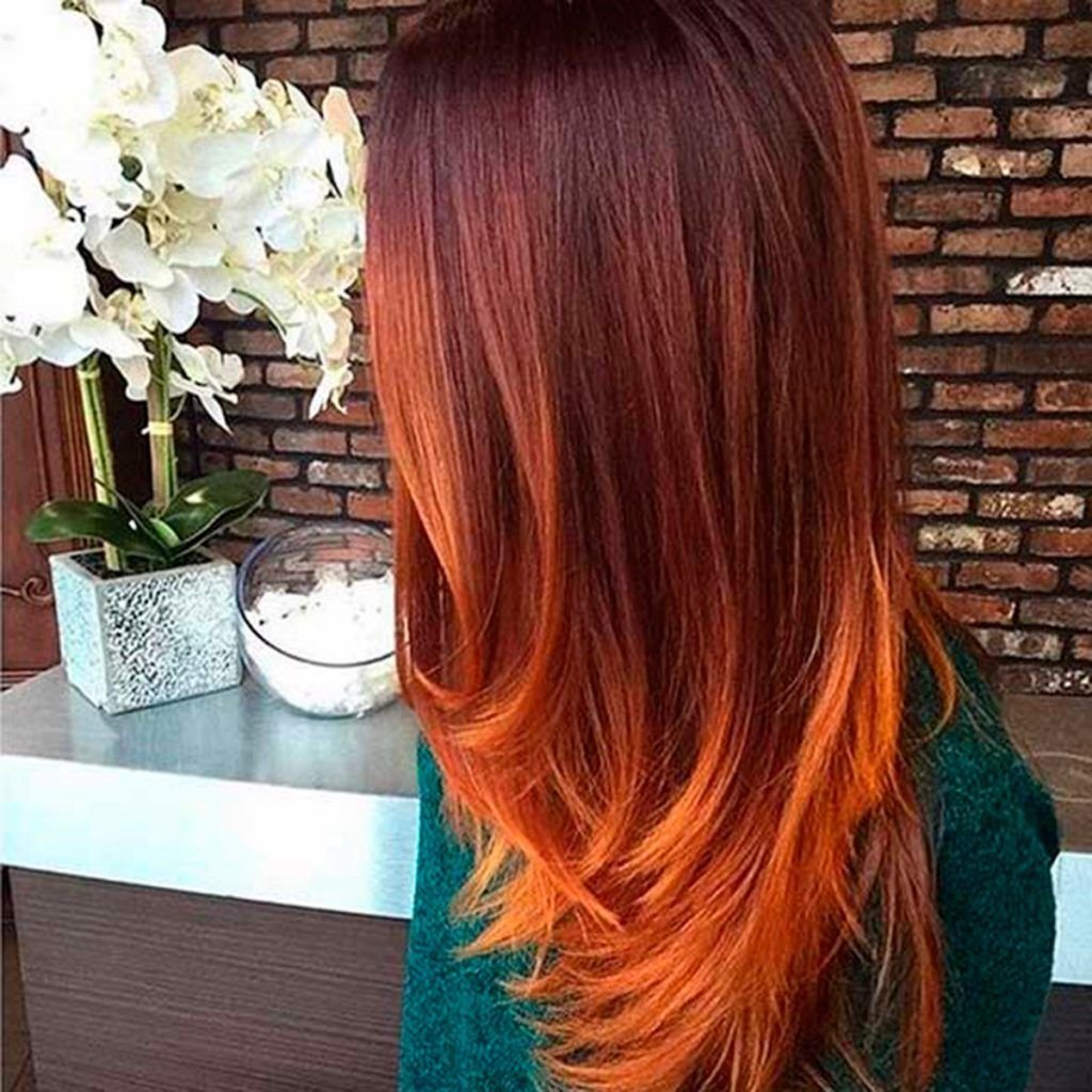 Рыжий балаяж на темные волосы