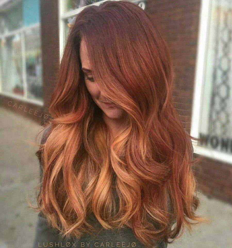 Омбре рыжий на русые волосы