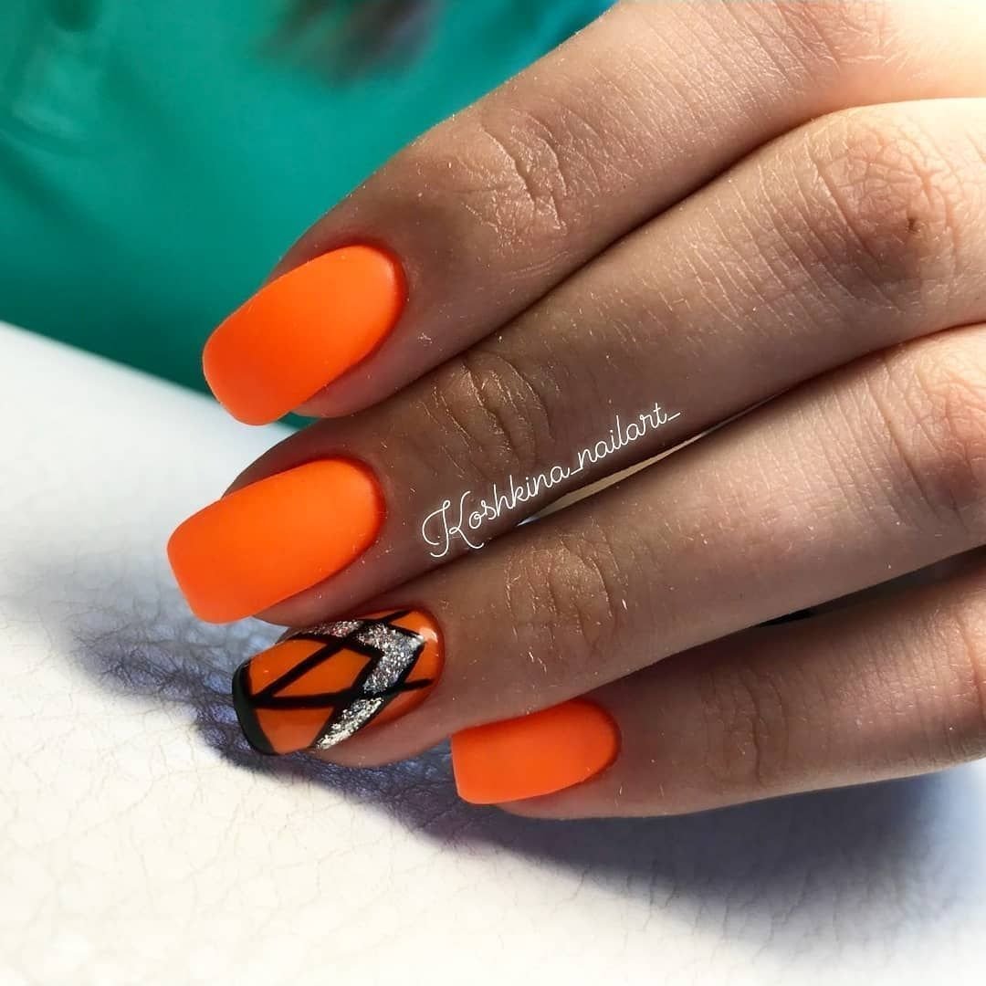 Оранжевый френч на короткие и длинные ногти