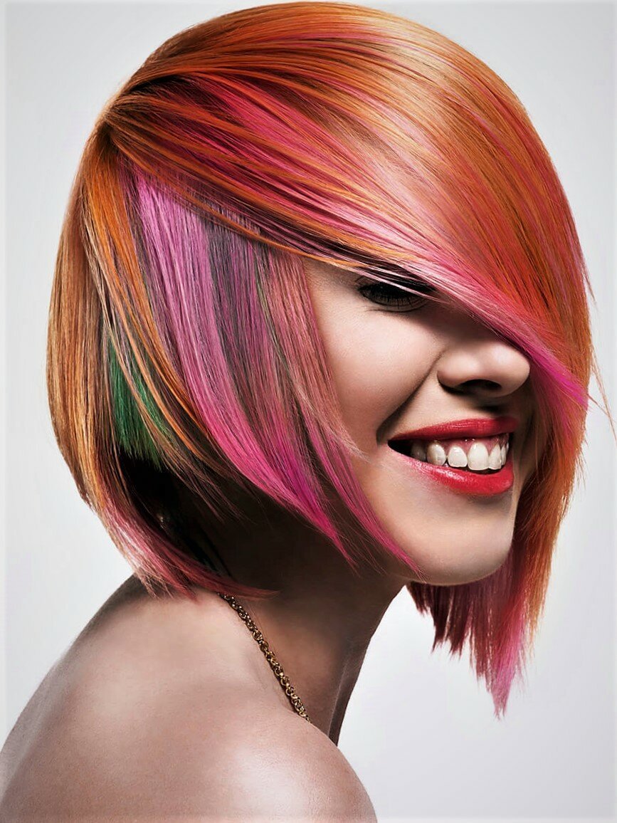 Креативное окрашивание на короткие волосы женские