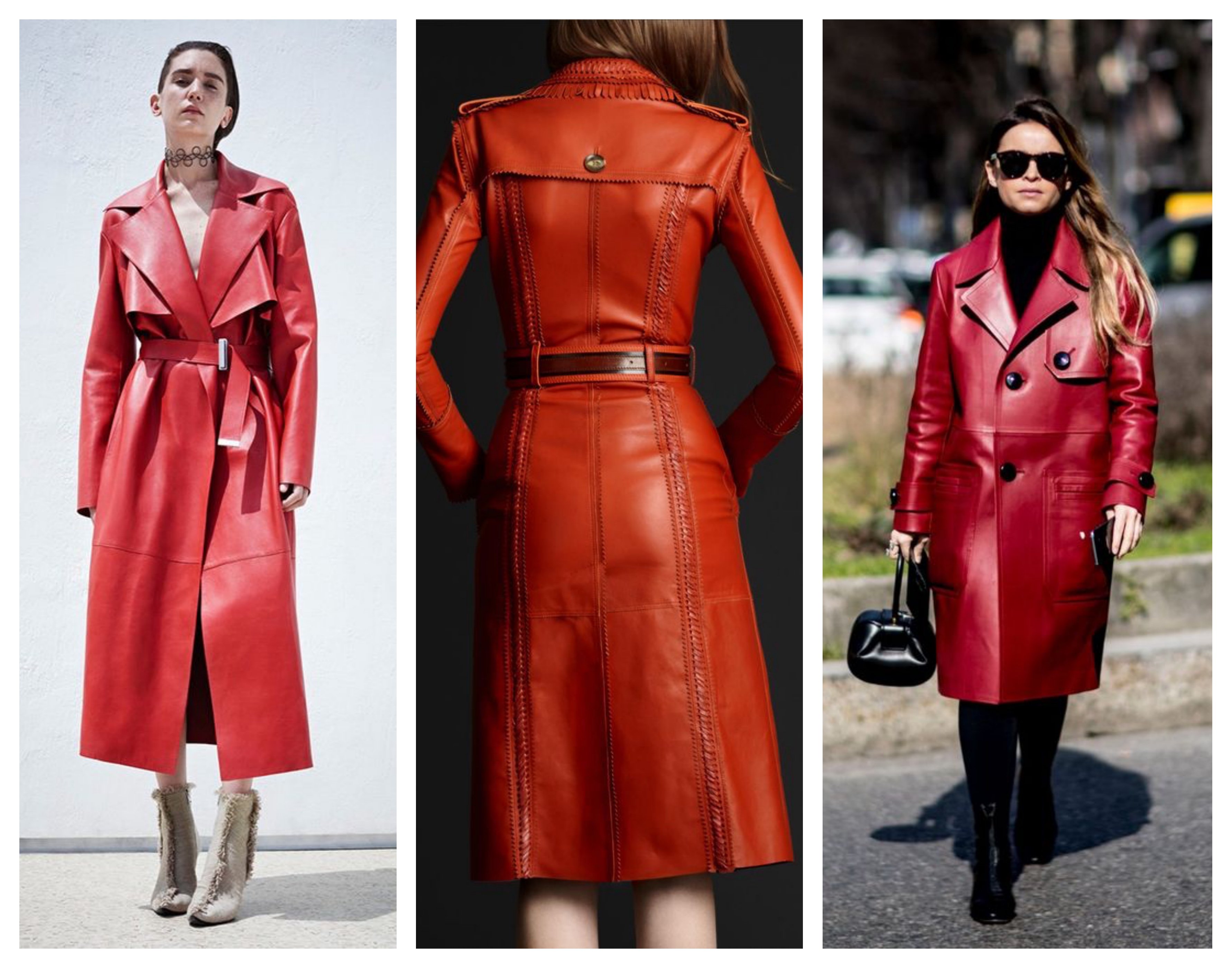 Красное кожаное пальто