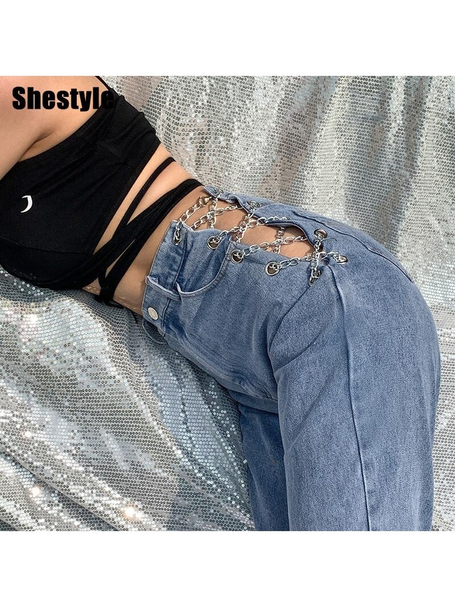 Джинсы с цепями по бокам