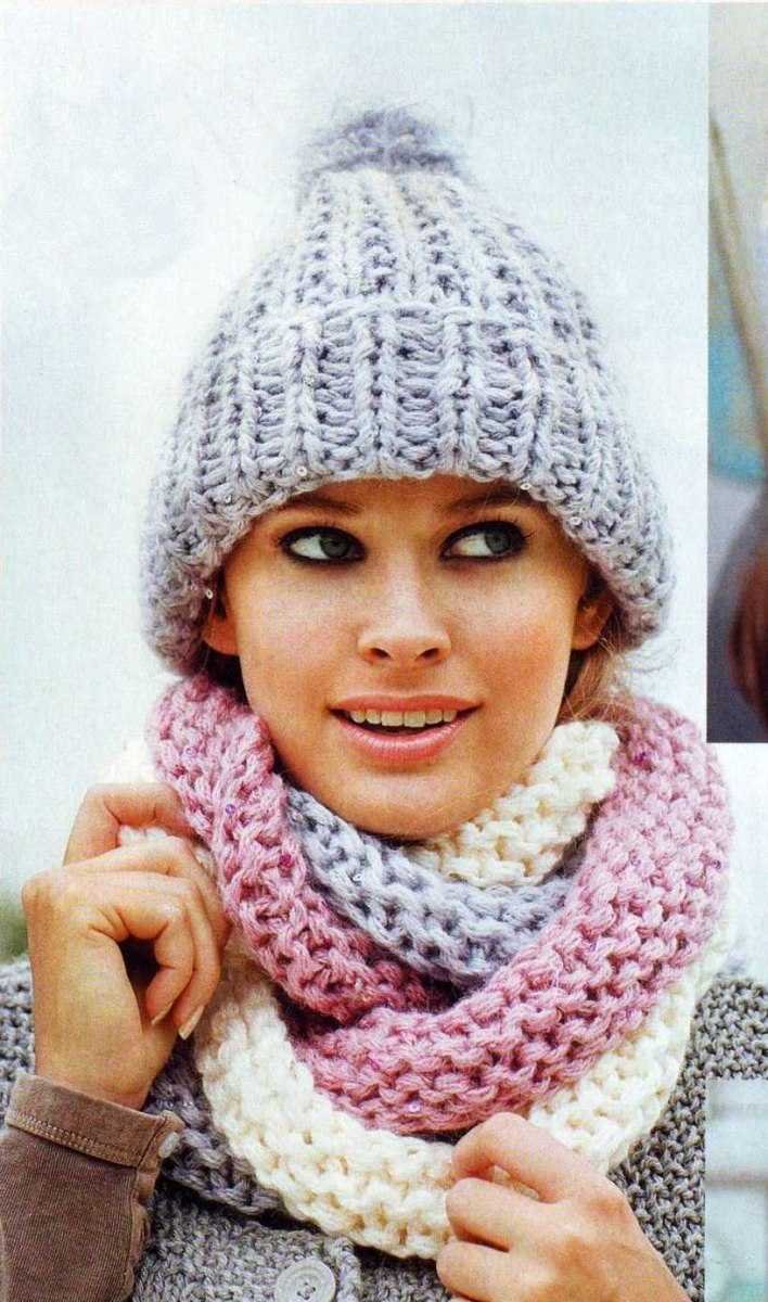 Трехцветный шарф спицами