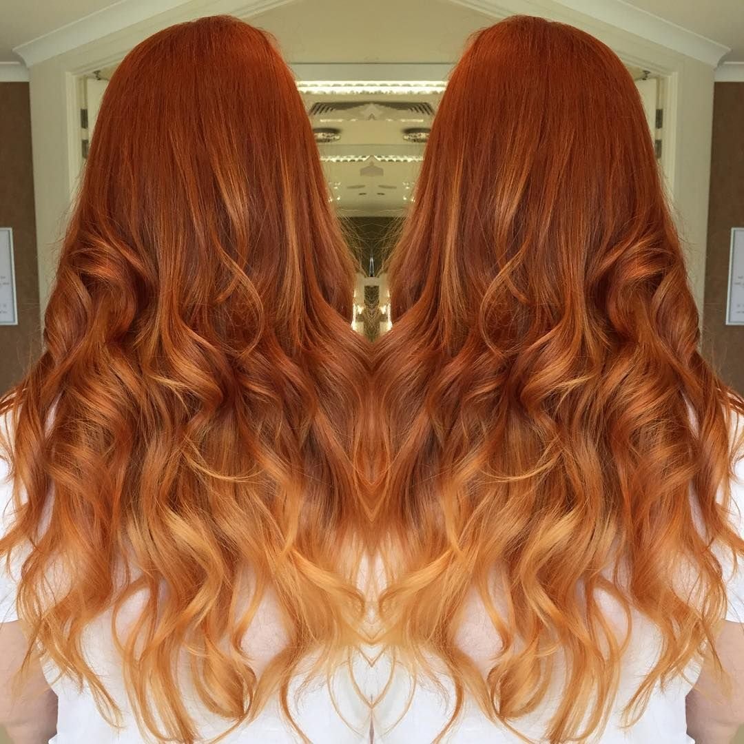 Растяжка цвета на рыжих волосах