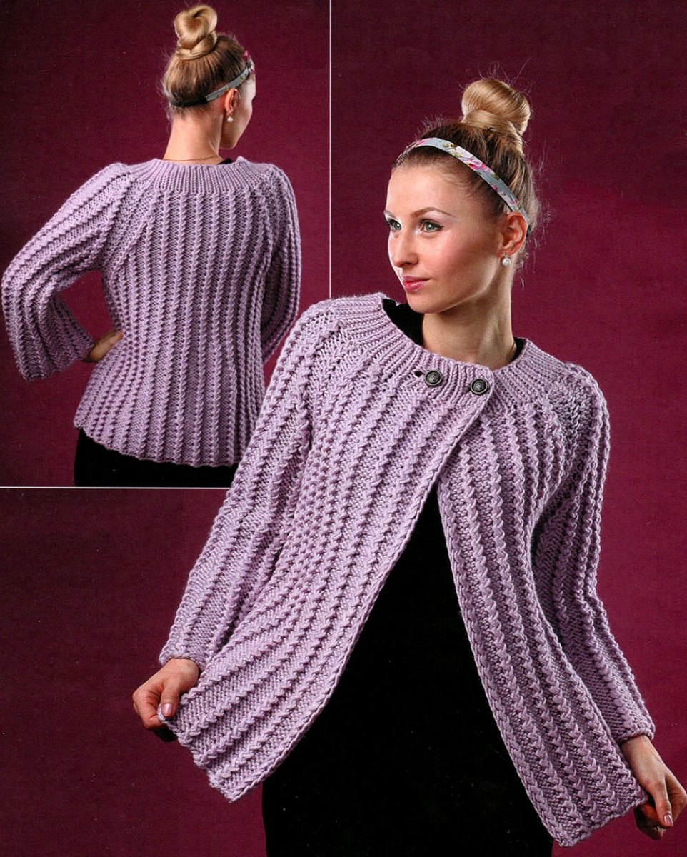 Кардиган английской резинкой спицами