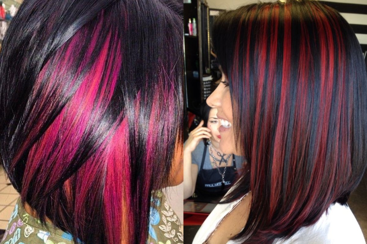 Фиолетовые пряди на коротких волосах