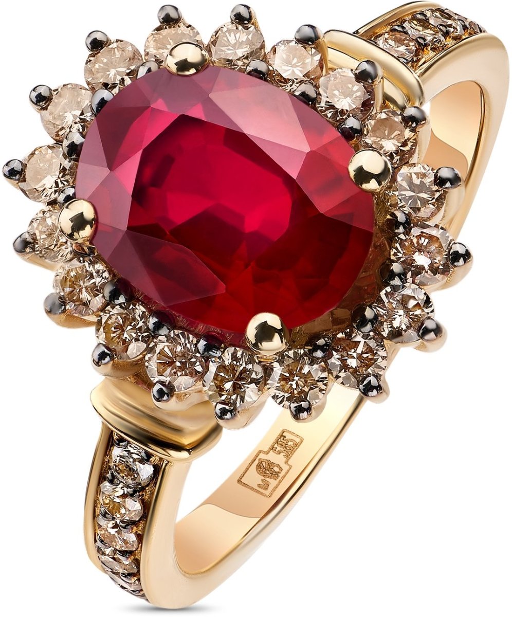 Кольцо с рубином и бриллиантами из золота 585