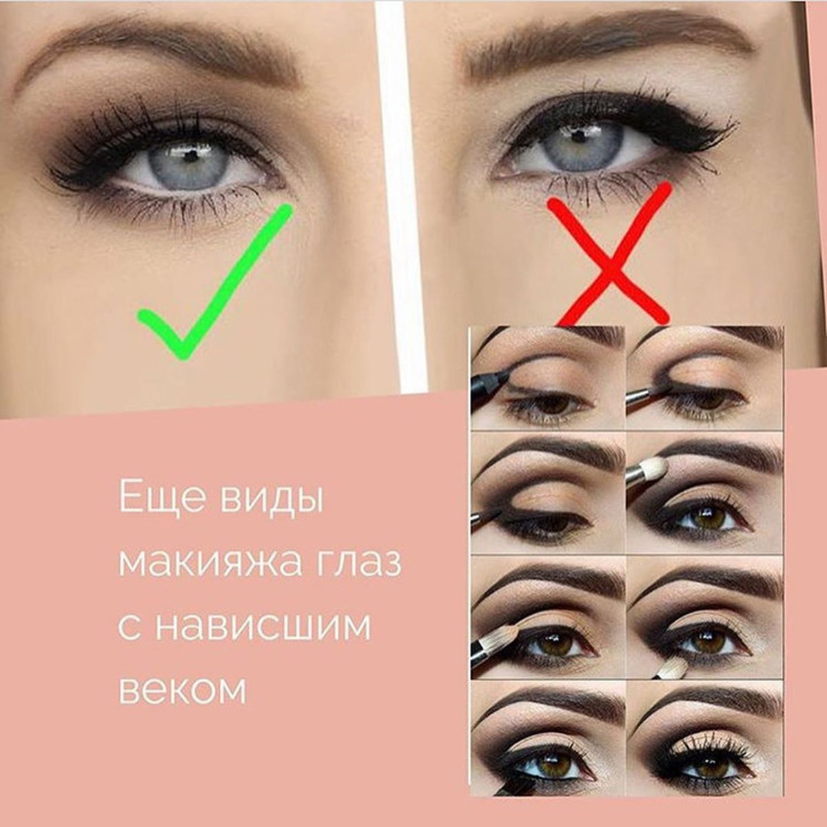 Схема нанесения макияжа глаз с нависшими веками