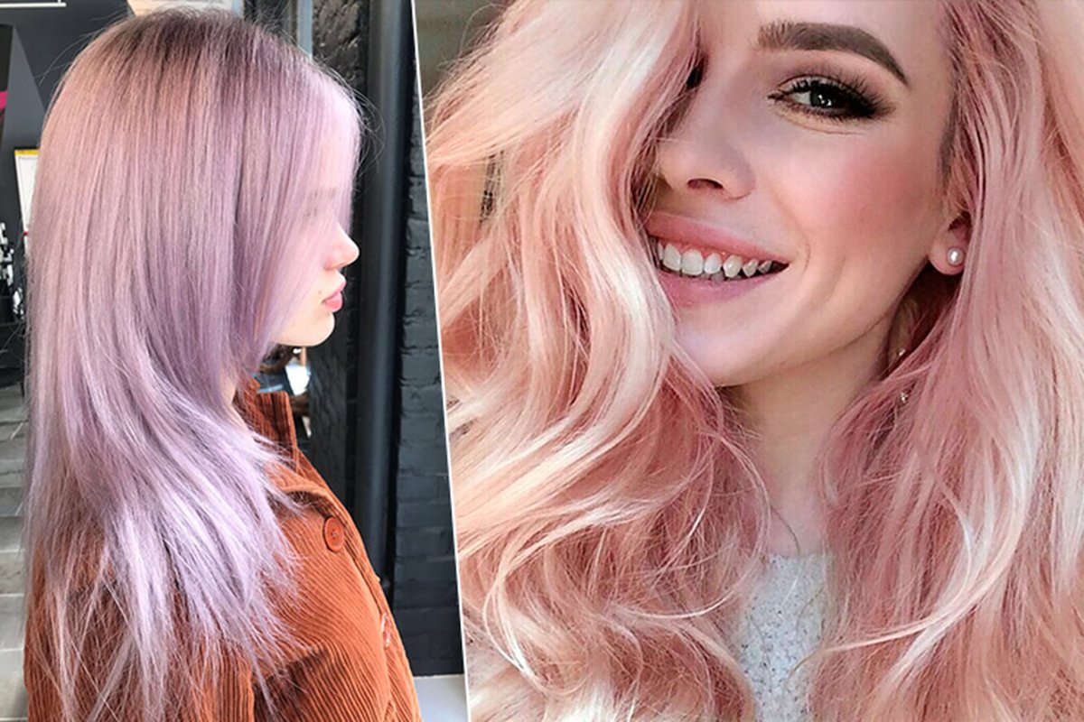 Обесцвеченные волосы с оттенком розового