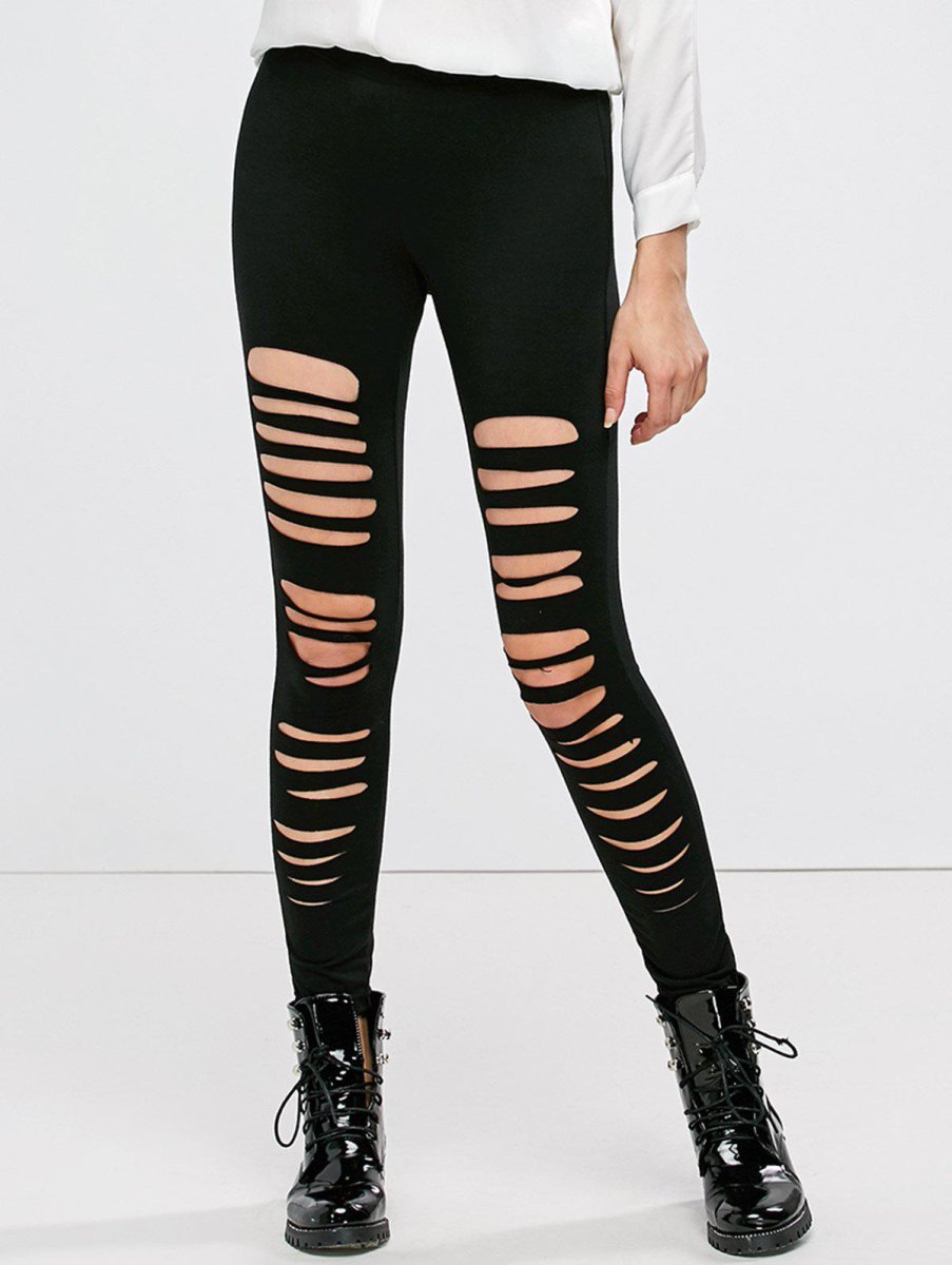 Порванные легинсы черные