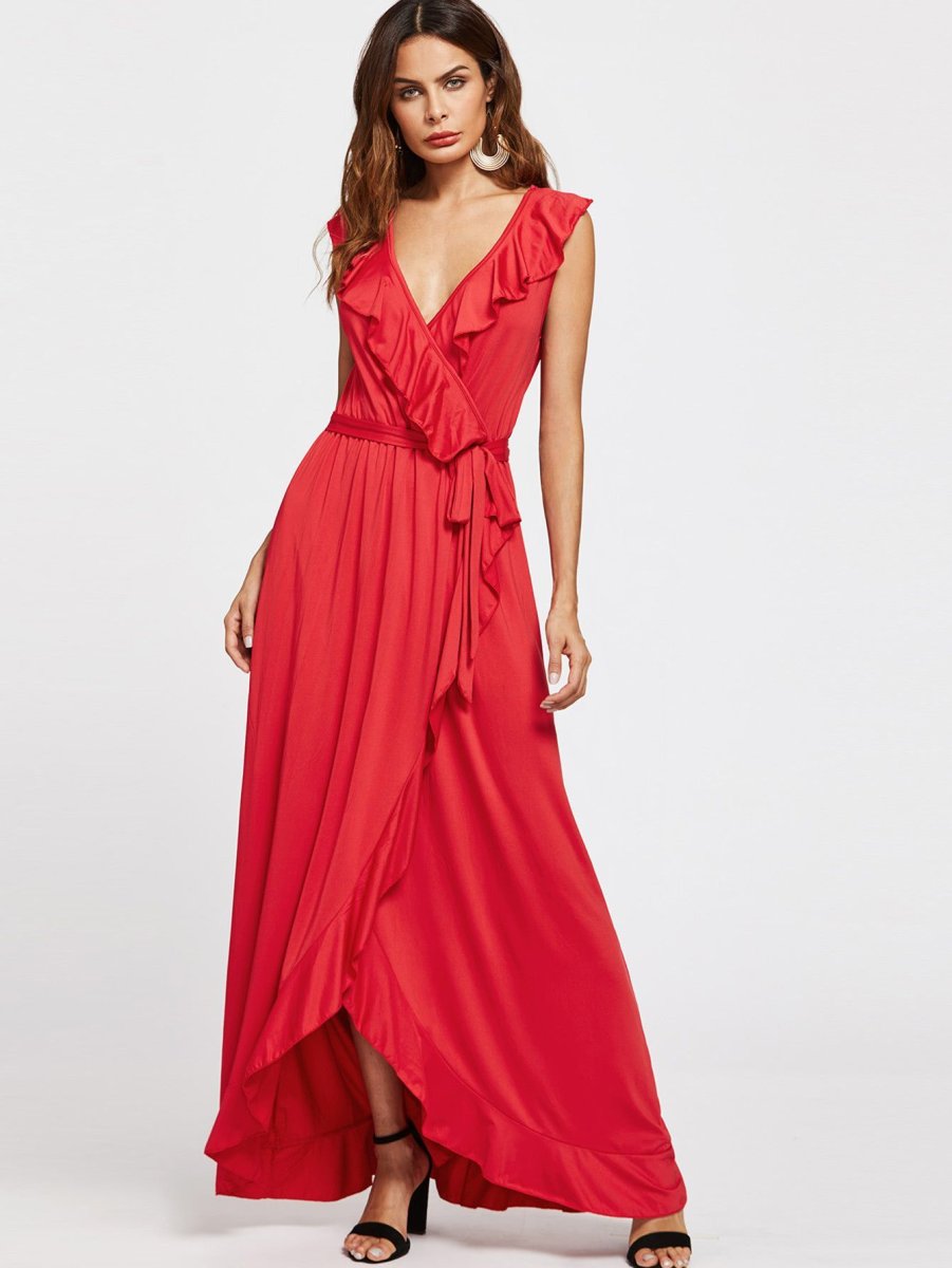Красное шифоновое платье